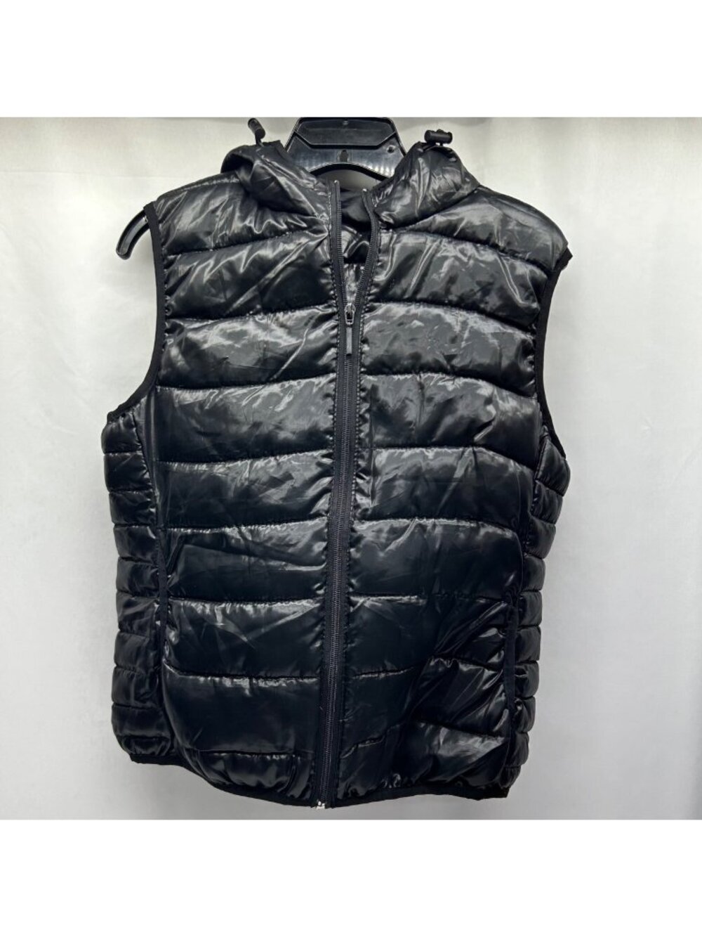 Yoki Black Puffer Vest With Hood Lightweight Quilted Design Size Women's Large